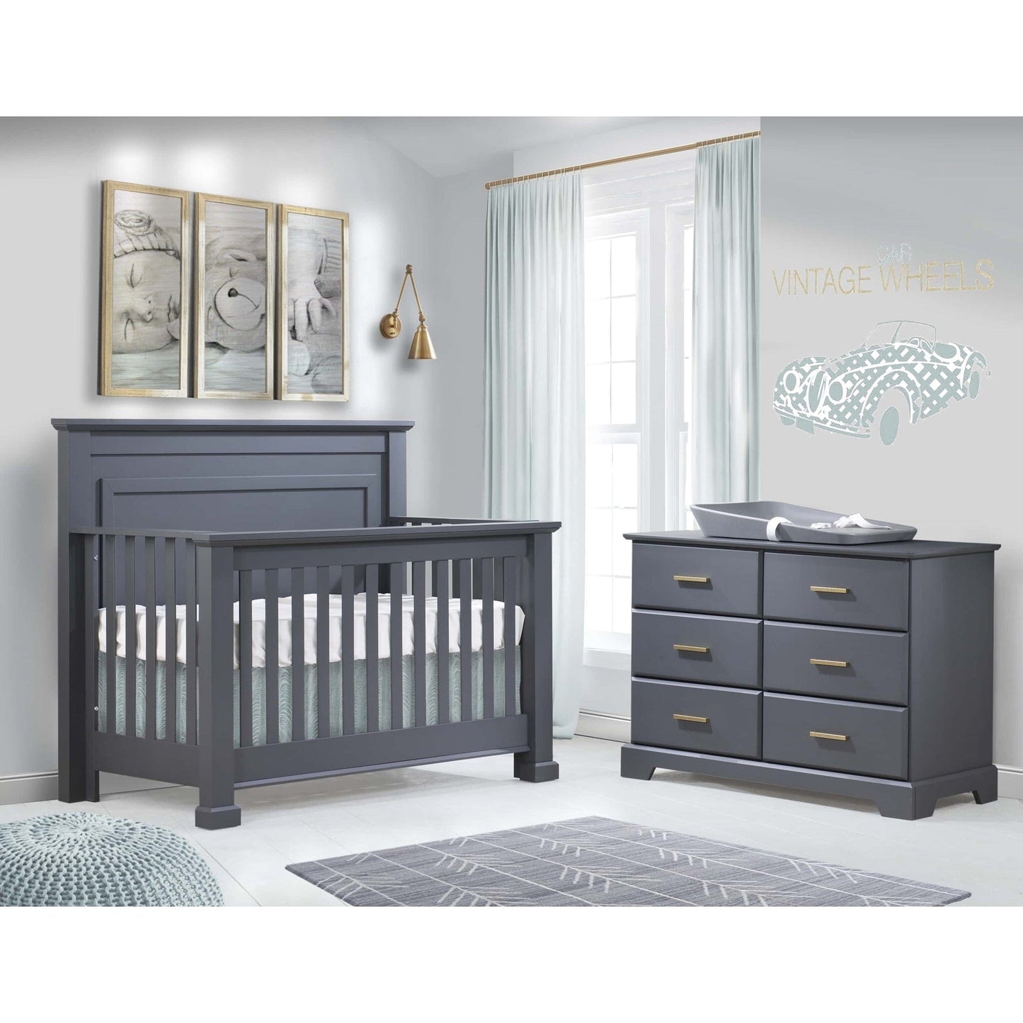 Natart Taylor 5-in-1 Convertible Crib, ELEPHANT GREY