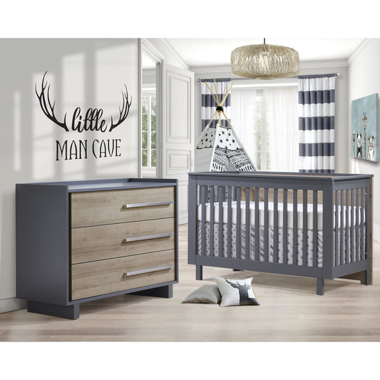 Tulip Urban Convertible Crib & 3 Drawer Dresser XL, CHARCOAL/NATURAL