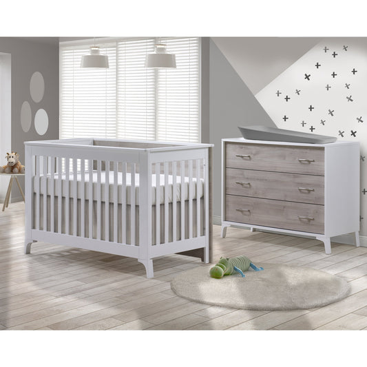 Tulip Metro Convertible Crib & 3 Drawer Dresser XL, WHITE/SAND