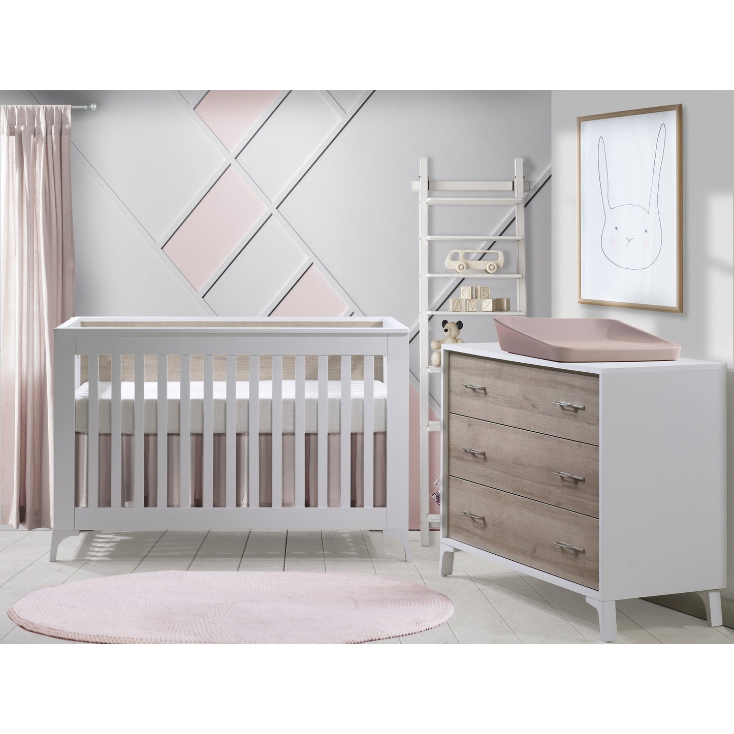 Tulip Metro Convertible Crib & 3 Drawer Dresser XL, WHITE/NATURAL