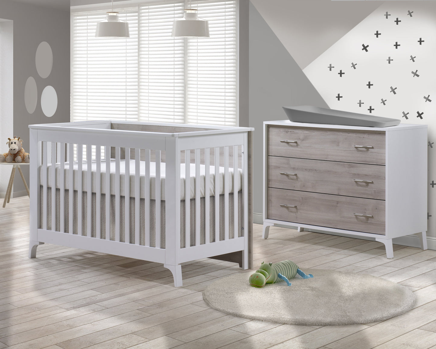 Tulip Metro Convertible Crib & 3 Drawer Dresser XL, WHITE/NATURAL