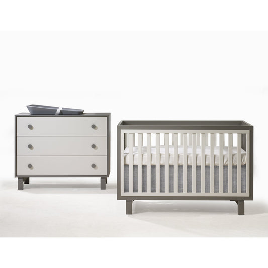 Tulip Bjorn Classic Crib and 3 Drawer Dresser XL, Taupe/Latte