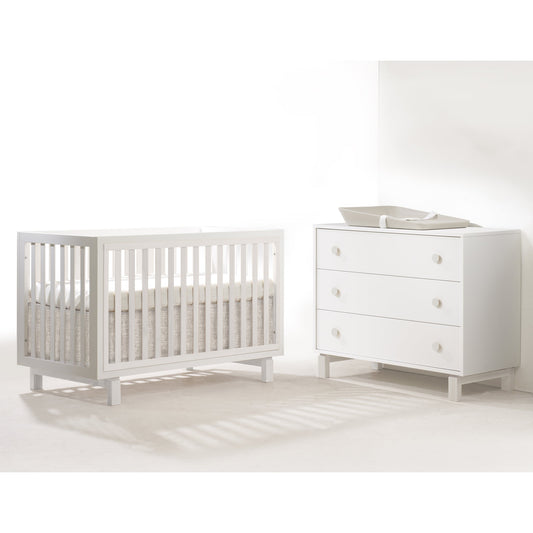 Tulip Bjorn Classic Crib and 3 Drawer Dresser XL, All White