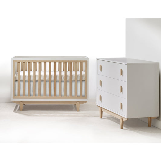 Tulip Tate Classic Crib and 3 Drawer Dresser XL, White/Natural