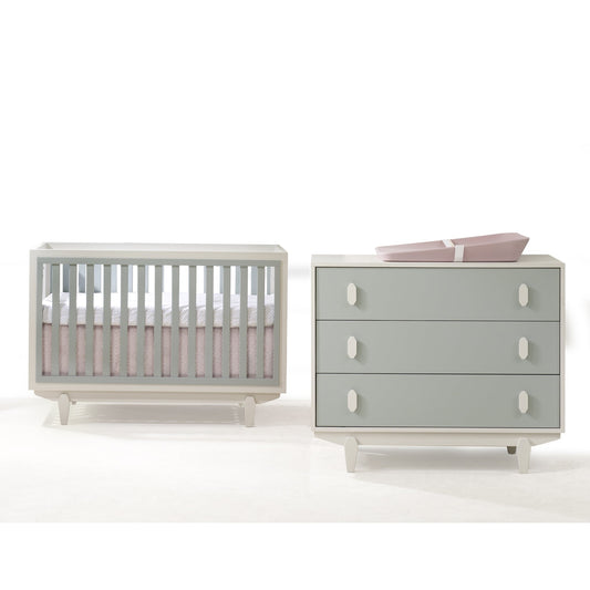 Tulip Tate Classic Crib and 3 Drawer Dresser XL, Latte/Sage