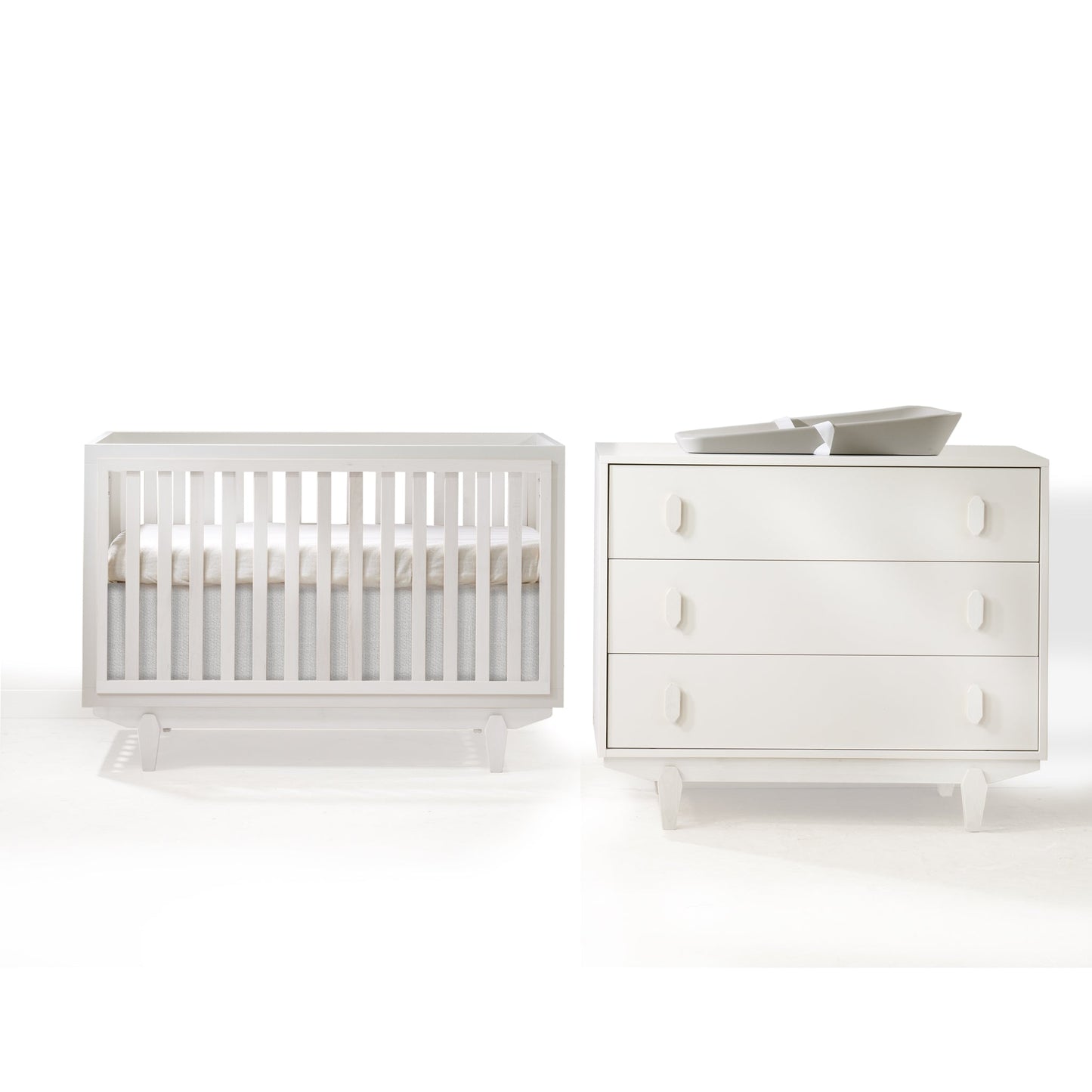 Tulip Tate Classic Crib and 3 Drawer Dresser XL, All White