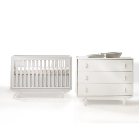 Tulip Tate Classic Crib and 3 Drawer Dresser XL, All White